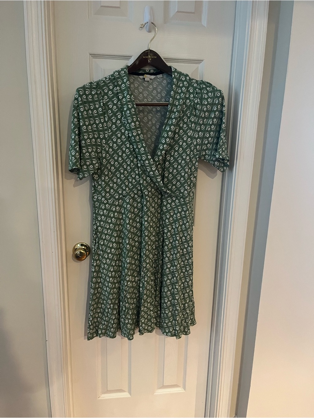 Boden Green Floral Wrap-Style Mini Dress